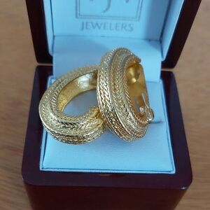 🔥5/$25 Vintage Textured Gold Tone Hoop Clip-on Clip On Earrings 1.5"